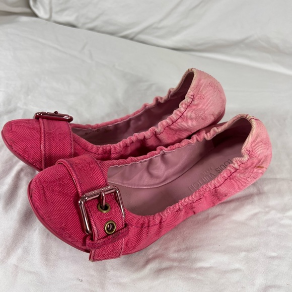LOUIS VUITTON Pink Denim Elastic Sunburst Flats Women's Marked as 36.5 EU 6.5US - Picture 9 of 11